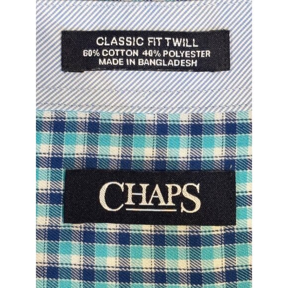 Chaps Men's Classic Fit Plaid Wrinkle-Free Button Down Shirt 16-16.5" 32/33 - Picture 5 of 6